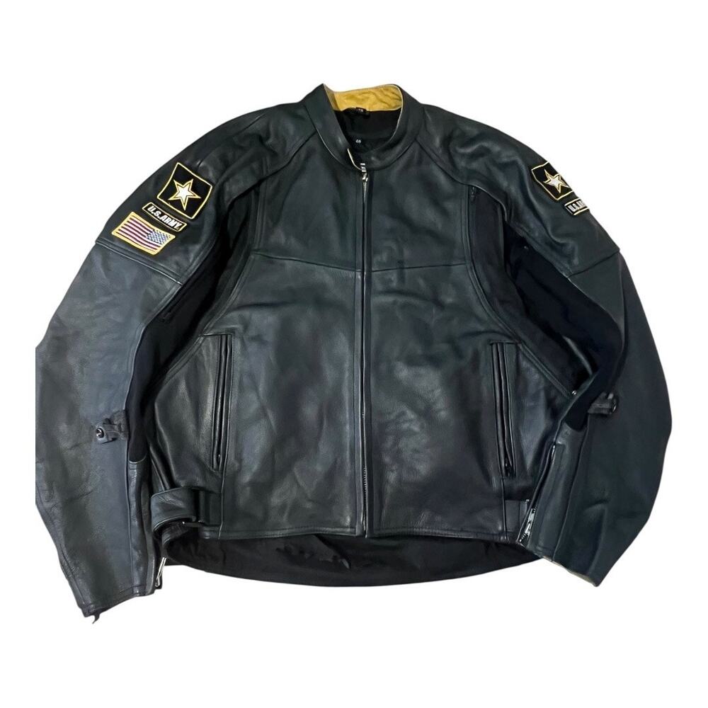 Power Trip Blackhawk Leather Motorcycle Jacket Mens Army Biker Black 46